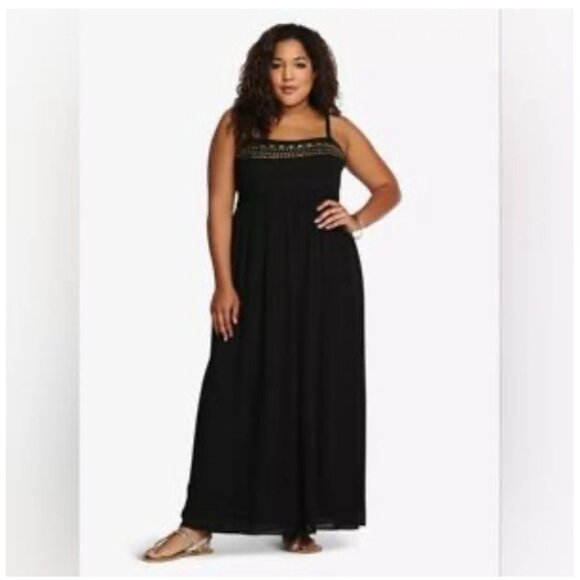 Torrid Maxi Dress Size 5 Metal Beading Smocking Back Chiffon Layer Whimsygoth - Picture 1 of 7